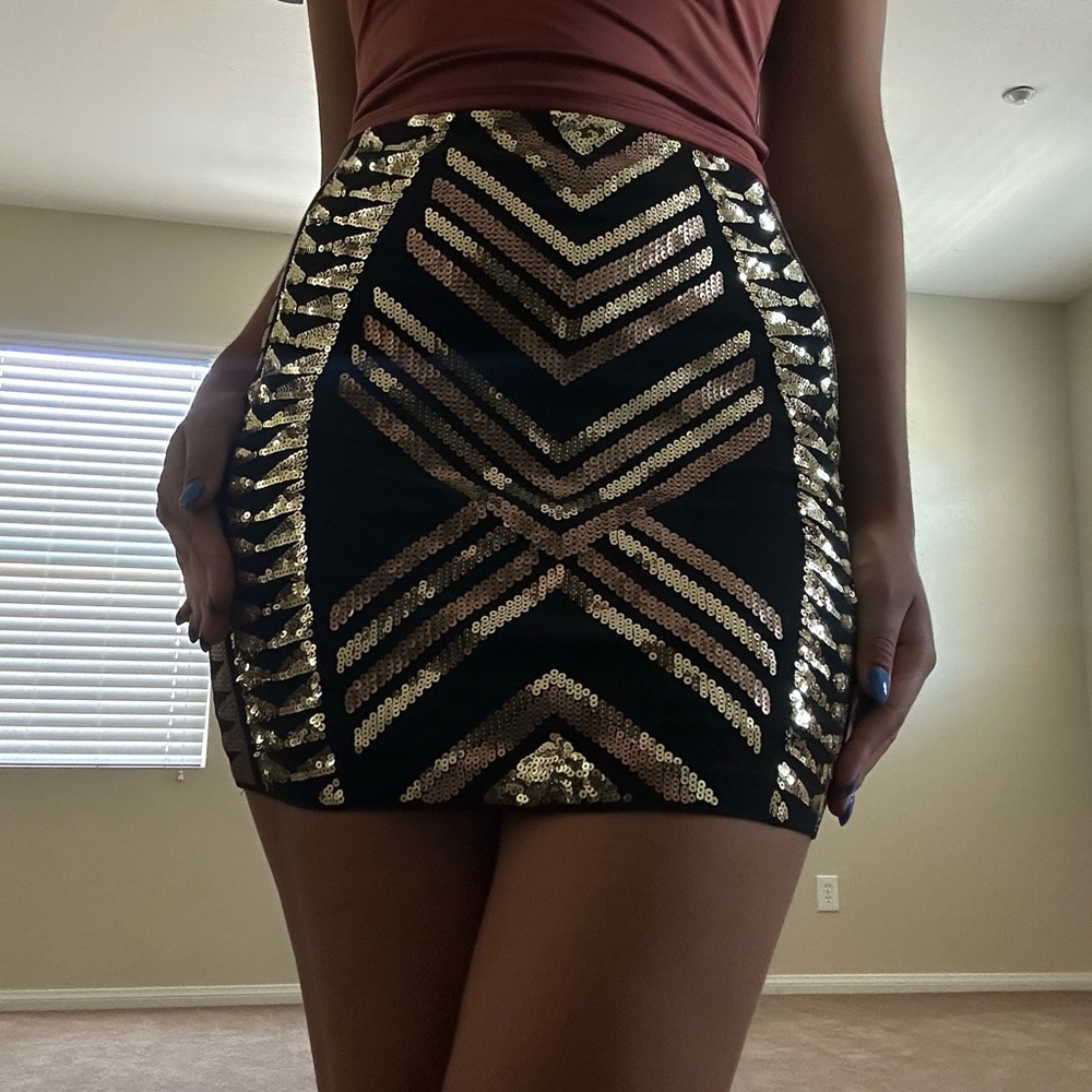 Express black and gold sequin skirt